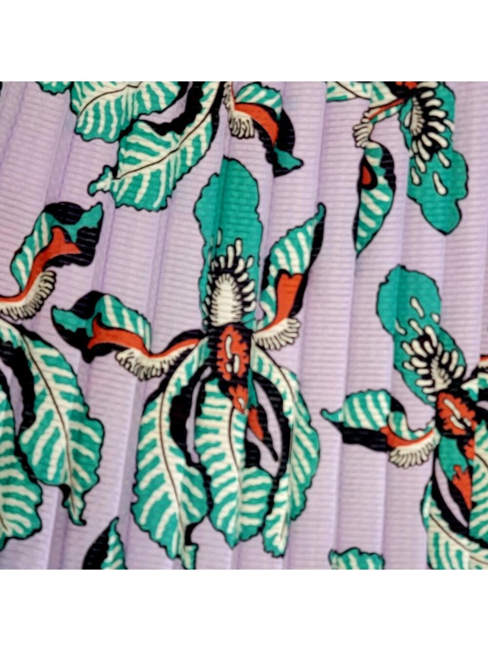 Vintage 80s Pleated Midi Skirt Women Large Purple Orchid Floral Formal 12 Spring